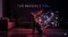 A cinematic, conceptual visualization of a dog's silhouette sitting alone in a dark room. Glowing red neurological pathways and microscopic cortisol molecules float around the dog, representing invisible biological stress. Dark luxury aesthetic with deep purple and crimson lighting. Integrated title: THE INVISIBLE TOLL.