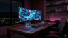 A high-tech workstation with a glowing neural visualization and a bottle of Magnesium Threonate.