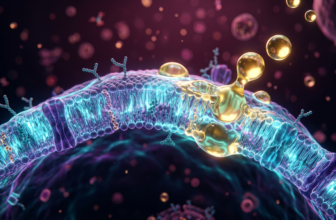 A high-tech laboratory-style visualization of a cell membrane integrating Omega-3 molecules.